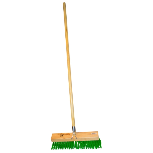 Picture of Gutter Sweeper Broom - Complete - Green Synthetic Fibre (0.75mm) - Wooden Handle - 55 Grip - 37.5cm - Pack of 3 - F3158