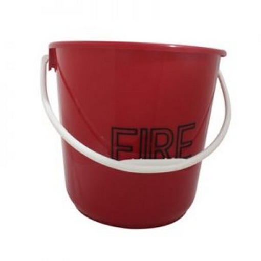 Supplywise fire bucket similar to the Safequip bright red 10l plastic fire bucket with lid and handle for emergencies.