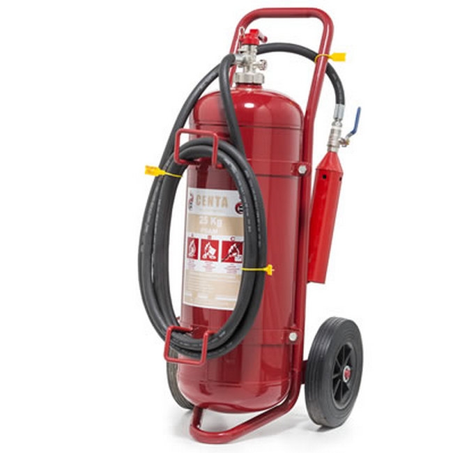 Supplywise fire extinguisher trolley similar to the Rand Safety red 50l foam fire extinguisher trolley for a and b class fires.