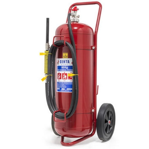 Supplywise fire extinguisher trolley similar to the Firstaider red 50kg fire extinguisher trolley for a, b, and c class fires.