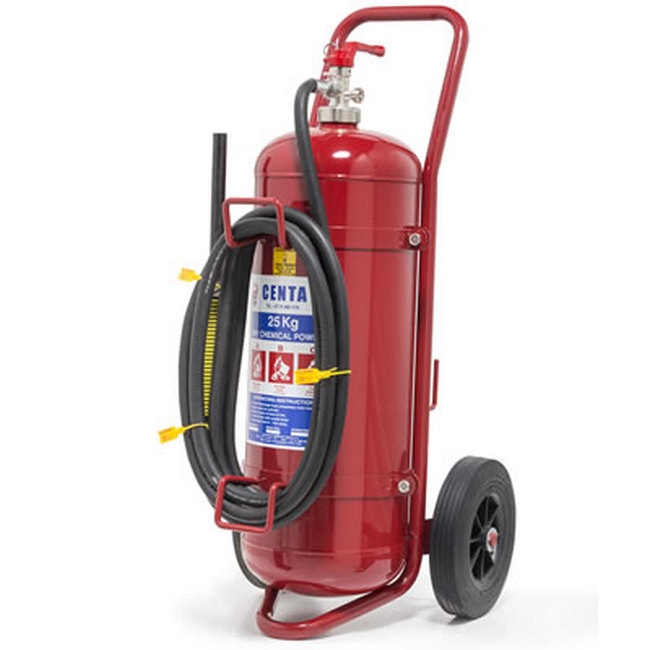 Supplywise fire extinguisher trolley similar to the Leroy Merlin red fire extinguisher trolley with 25kg map powder for a, b, c fires.
