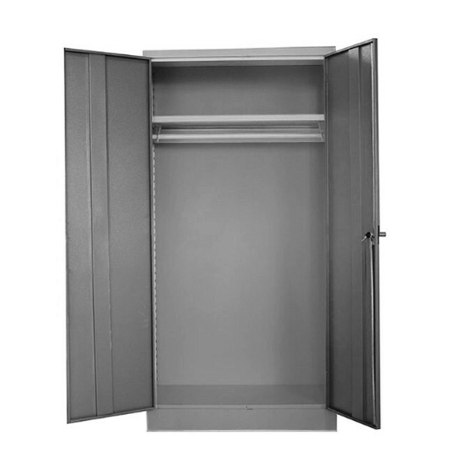 Supplywise steel wardrobe similar to the Cashbuild hammertone grey steel wardrobe with 2 doors and 1 shelf.
