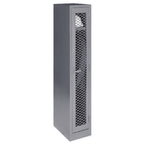 Supplywise metal mesh locker similar to the Linvar single tier steel locker with mesh door in hammertone grey.