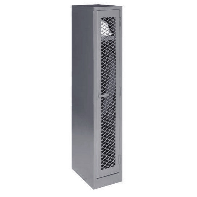 Supplywise metal mesh locker similar to the Linvar single tier steel locker with mesh door in hammertone grey.