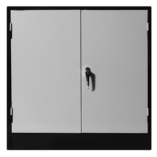 Supplywise steel stationery cupboard similar to the Cashbuild black and silver steel stationery cupboard with 2 shelves and doors.