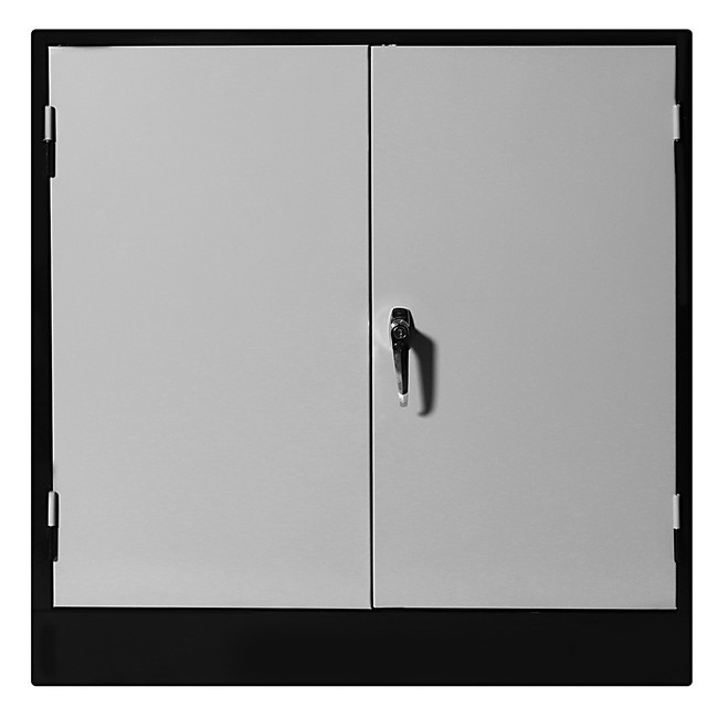 Supplywise steel stationery cupboard similar to the Cashbuild black and silver steel stationery cupboard with 2 shelves and doors.