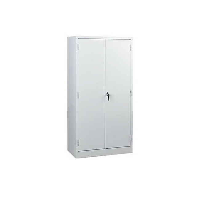 Supplywise steel stationery cupboard similar to the Castor And Ladder white steel stationery cupboard with 4 shelves and 2 doors.