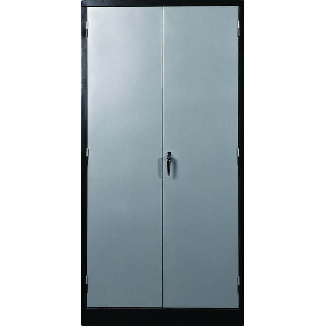 Supplywise steel stationery cupboard similar to the Leroy Merlin black and silver steel stationery cupboard with 4 shelves and 2 doors.
