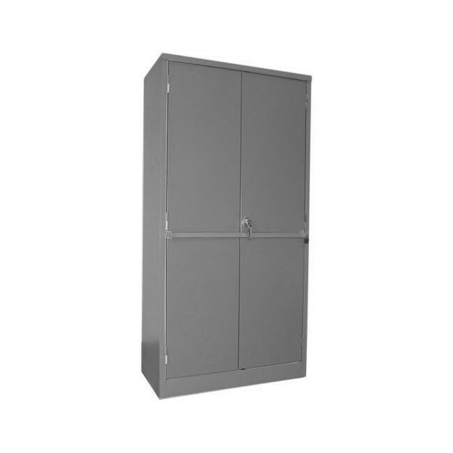 Supplywise steel stationery cupboard similar to the Mica hammertone grey steel stationery cupboard with 4 shelves and 2 doors.