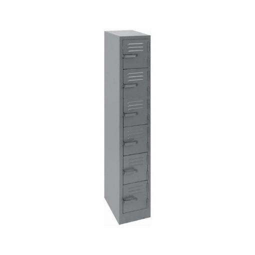 Supplywise 6 door steel locker similar to the Buco hammertone grey 6-tier steel locker with 6 doors, 180x30x45 cm.