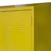 Supplywise's chemical storage cabinet similar to the Sa Ladder yellow steel hazardous material cabinet with 4 shelves and 2 doors.