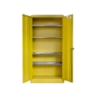 Supplywise chemical storage cabinet similar to the Sa Ladder yellow steel hazardous material cabinet with 4 shelves and 2 doors.