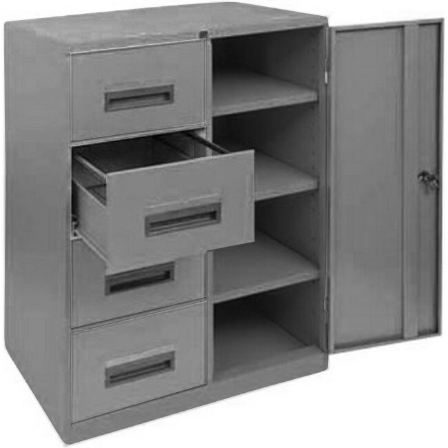 Supplywise steel filing cabinet similar to the Adendorff hammertone grey steel filing cabinet with 4 drawers and 1 door.