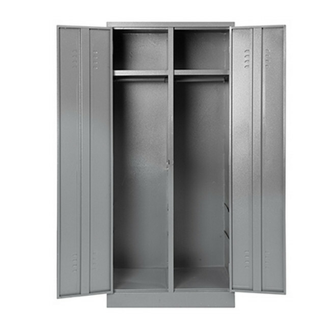 Supplywise hostel locker similar to the Castor And Ladder hammertone grey steel double hostel locker with 2 doors and 2 tiers.