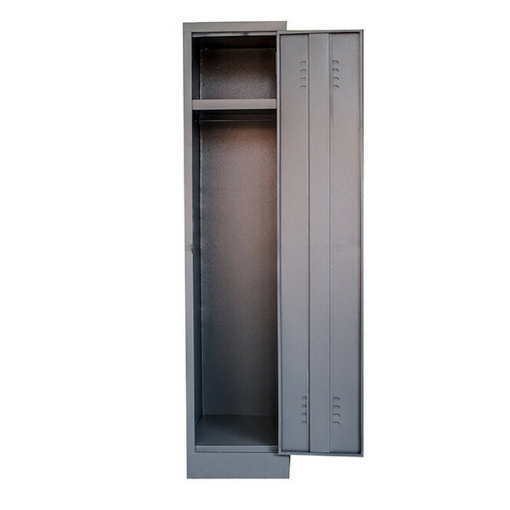 Supplywise hostel locker similar to the Linvar hammertone grey steel hostel locker with single door and tier.