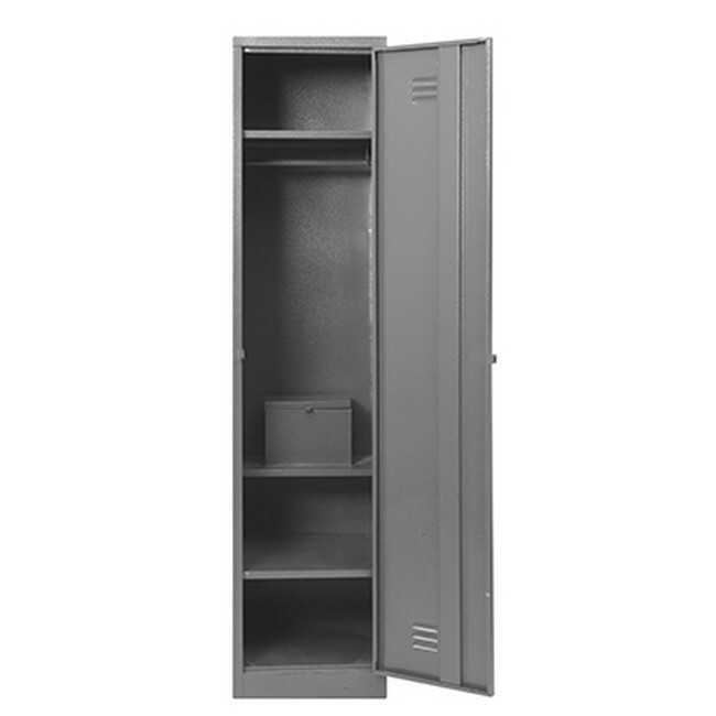 Supplywise hostel locker similar to the Sa Ladder hammertone grey steel hostel locker with money box, single door.