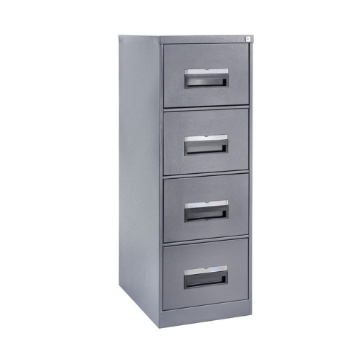 Supplywise 4 drawer steel filing cabinet similar to the Leroy Merlin hammertone grey 4-drawer steel filing cabinet, requires assembly.