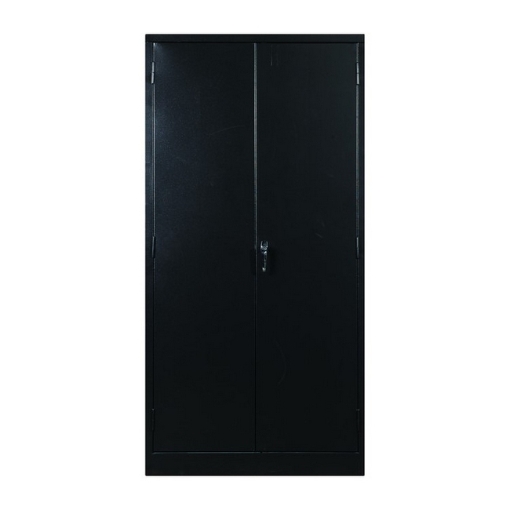 Supplywise steel stationery cupboard similar to the Leroy Merlin black steel stationery cupboard with 4 shelves and 2 doors.