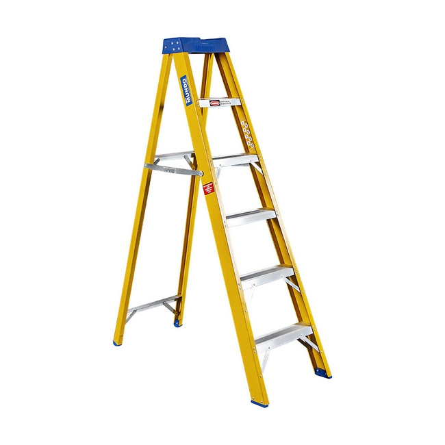 Supplywise step ladder similar to the Builders Warehouse yellow single-sided fibreglass step ladder with 6 steps, 1.8m.