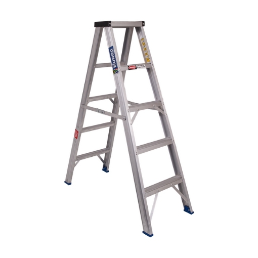 Supplywise step ladder similar to the Caslad 5-step double-sided aluminium ladder, 1.3m height, 100kg capacity.