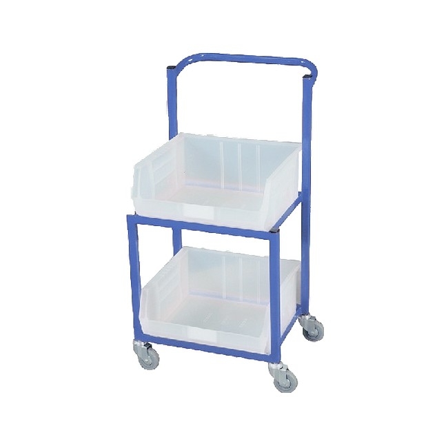 Supplywise steel trolley similar to the Caslad steel frame trolley with 2 clear bins for easy storage and mobility.