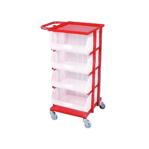 Supplywise steel trolley similar to the Makro steel frame trolley with 4 clear bins for easy storage and mobility.