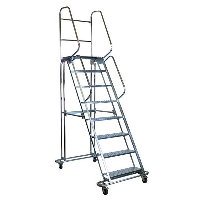 Supplywise mobile ladder similar to the Castor and Ladder mobile safety step ladder with 8 steps, 2.85m high, steel.