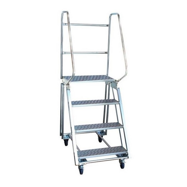 Supplywise mobile ladder similar to the Builders Warehouse 4-step mobile safety ladder with handrails and lockable castors.