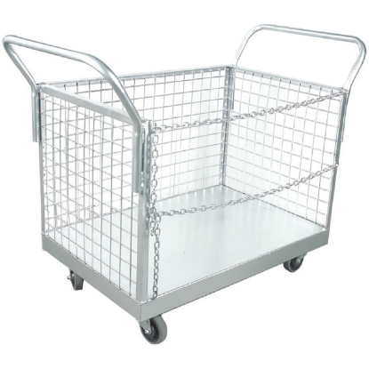 mesh-box-truck-cal-mbt3 Supplywise steel trolley similar to the Chamberlains steel mesh box truck trolley with 500kg capacity, 3-sided design.