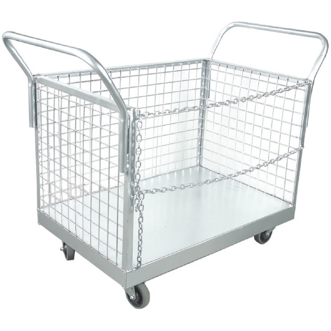 Supplywise steel trolley similar to the Chamberlains steel mesh box truck trolley with 500kg capacity, 3-sided design.