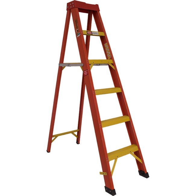 Supplywise step ladder similar to the SA Ladder heavy duty 14-step fiberglass ladder, 4.2m, non-conductive, yellow.
