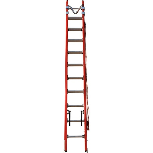 Supplywise extension ladder similar to the Castor and Ladder heavy duty fibreglass extension ladder, 6.6 to 12.3m, red.