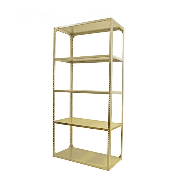 Supplywise bolt on shelving similar to the Universal Storage Solutions beige bolted steel shelving unit with 5 adjustable shelves.