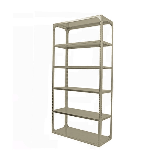 Supplywise bolt on shelving similar to the Acrow beige bolted steel shelving unit with 6 adjustable shelves.