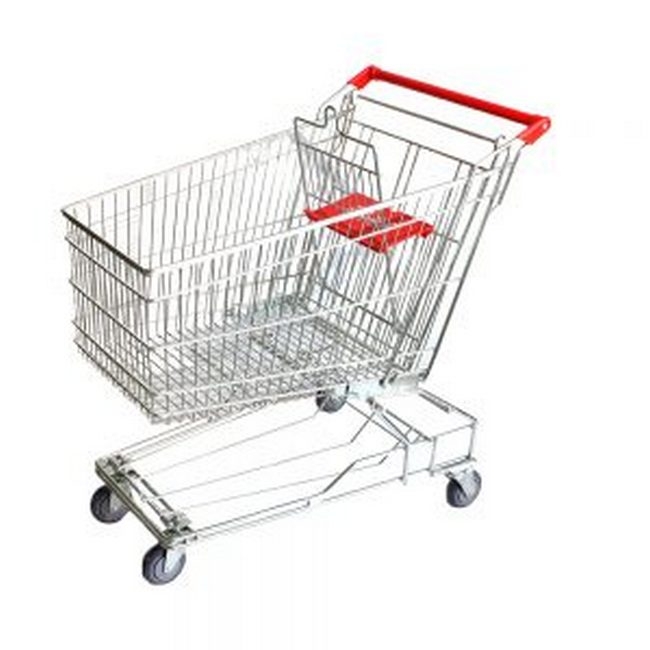 Supplywise steel shopping trolley similar to the Caslad silver steel shopping trolley with baby seat and 140l capacity.