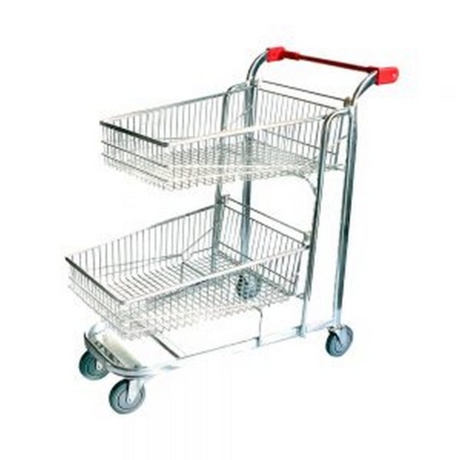 Supplywise steel shopping trolley similar to the Mica silver steel shopping trolley with double baskets and 160l capacity.