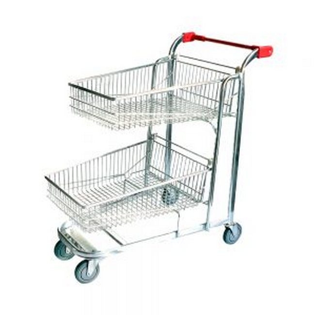 Supplywise steel shopping trolley similar to the Mica silver steel shopping trolley with double baskets and 160l capacity.