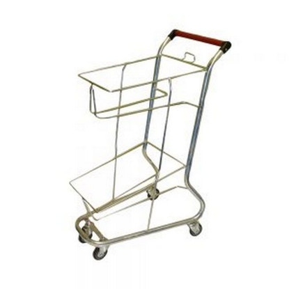 jumbo-steel-shopping-basket-trolley-tro-dbt Supplywise shopping basket trolley similar to the Makro jumbo steel shopping basket trolley with double baskets in silver.