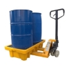 Supplywise's plastic drum spill containment pallet similar to the Linvar black and yellow plastic drum spill pallet for 2 drums, 130x68x30cm.