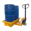 Supplywise's plastic drum spill containment pallet similar to the Linvar black and yellow plastic drum spill pallet for 2 drums, 130x68x30cm.