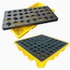 Supply Wise plastic drum spill containment pallet similar to the Linvar black and yellow plastic drum spill pallet for 2 drums, 130x68x30cm.
