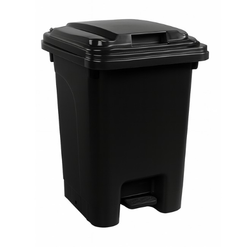 Supplywise 60L black pedal bin similar to the Buco black 60l foot-operated plastic pedal bin, ideal for home or office use.