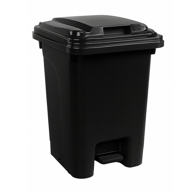 Supplywise 60L black pedal bin similar to the Buco black 60l foot-operated plastic pedal bin, ideal for home or office use.