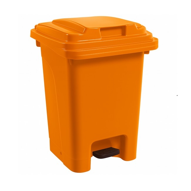 Supplywise Orange 60L foot pedal bin similar to the Sa Ladder orange 60l foot pedal bin, uv stabilized plastic, hands-free operation.