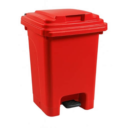 Supplywise 60L red pedal bin similar to the Cashbuild red 60l foot-operated plastic pedal bin for hygienic waste disposal.