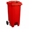Supplywise 120L foot pedal bin similar to the Linvar red 120l foot-operated plastic wheelie bin with lid and wheels.