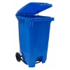 Supply Wise 120L foot pedal bin similar to the Game blue 120l foot-operated plastic wheelie bin with lid and wheels.