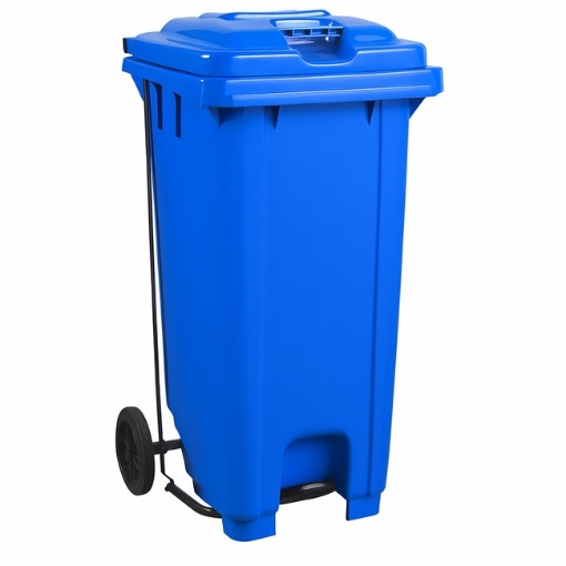 Supplywise 120L foot pedal bin similar to the Game blue 120l foot-operated plastic wheelie bin with lid and wheels.