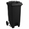 Supplywise 120L foot pedal bin similar to the Sa Ladder black 120l foot-operated pedal bin with wheels for indoor/outdoor use.