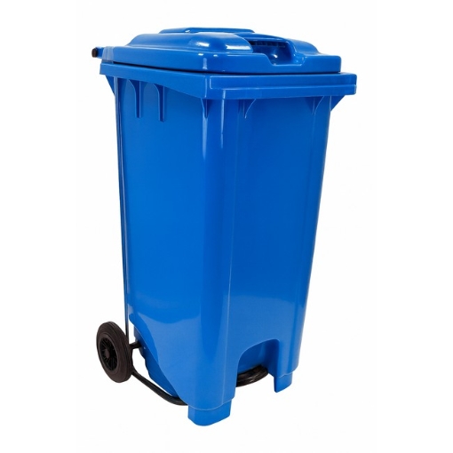 Supplywise 240L foot pedal bin similar to the Makro blue 240l foot-operated plastic wheelie bin with rubber wheels.
